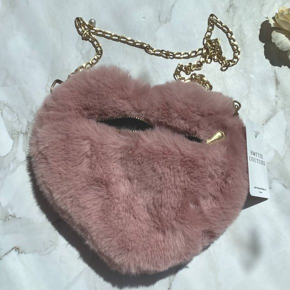 Hc Boutique Design Cute Women Heart Shape Winter Fur Crossbody Bag - Picture 3 of 5